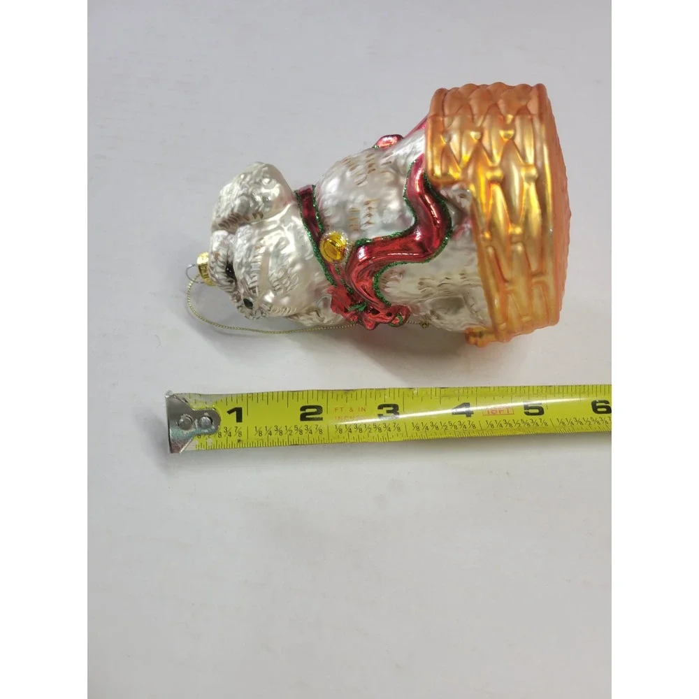 Champagne‎ Glass Dog in Basket Christmas Ornament Poodle Doodle Red Scarf 4.5